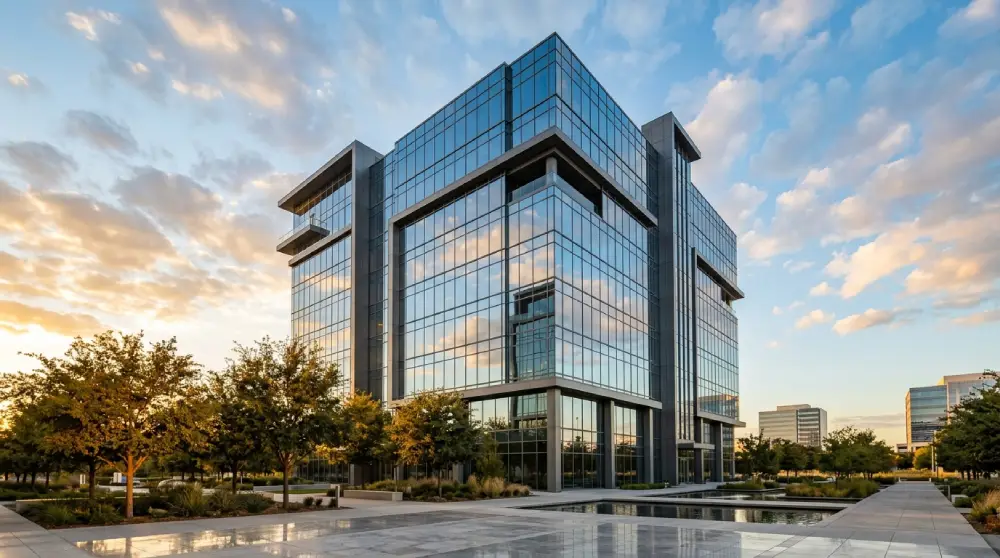 Modern glass commercial office building representing commercial real estate investing