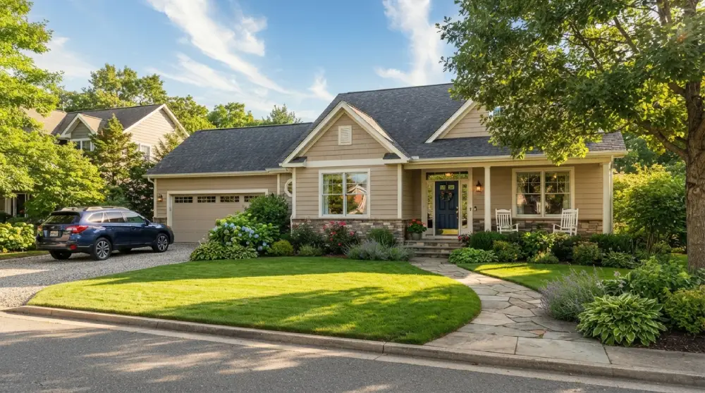 Suburban house exterior representing homeowners insurance protection and home safety